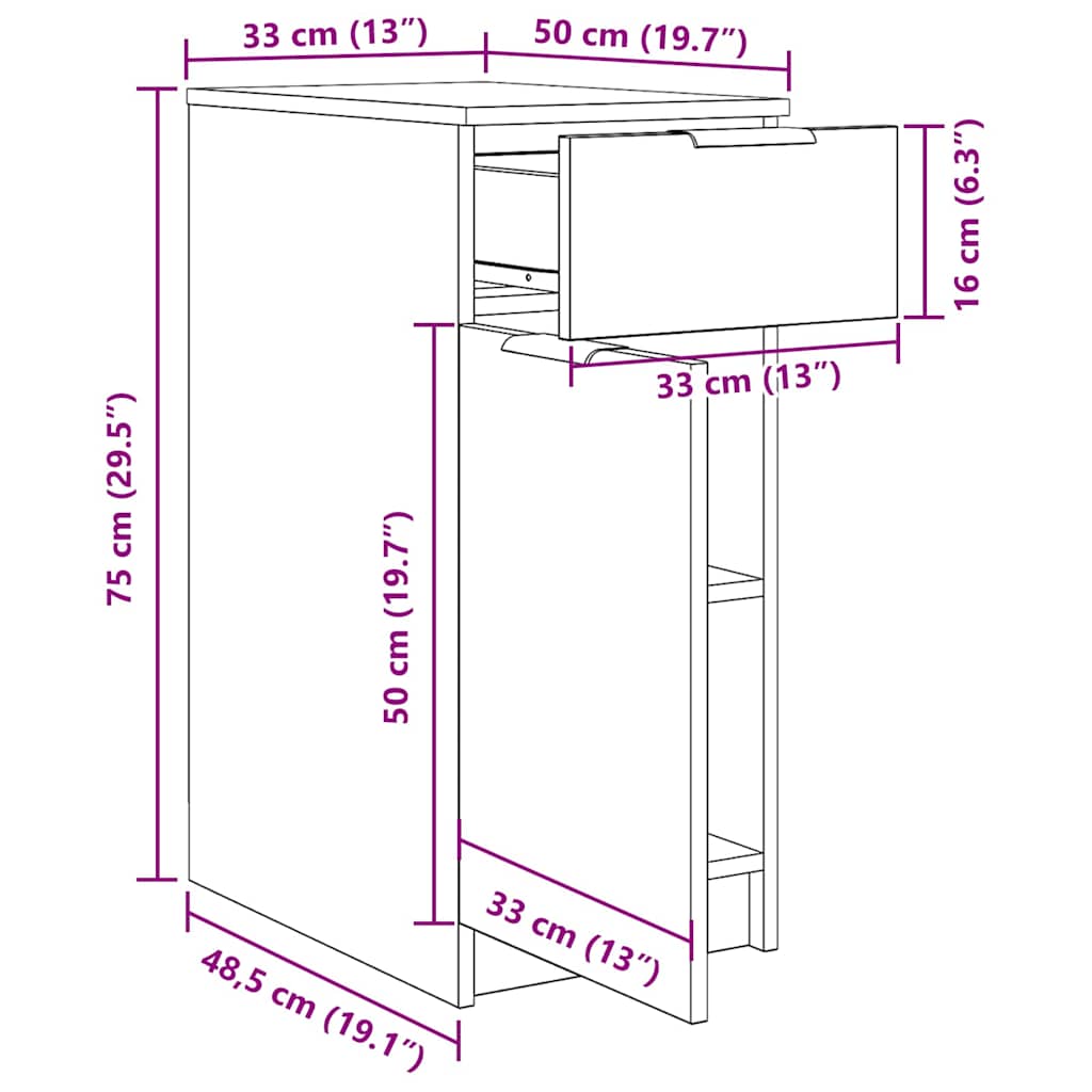 vidaXL Büroschrank Schwarz Eichen-Optik 33 x 50 x 75 cm Holzwerkstoff