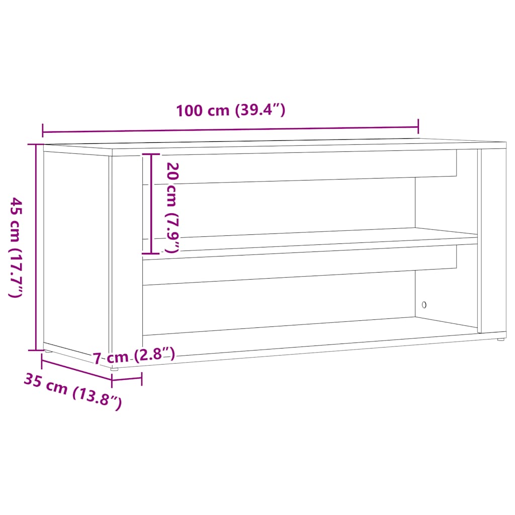 Schuhbank Schwarze Eiche 100 x 35 x 45 cm Holzwerkstoff