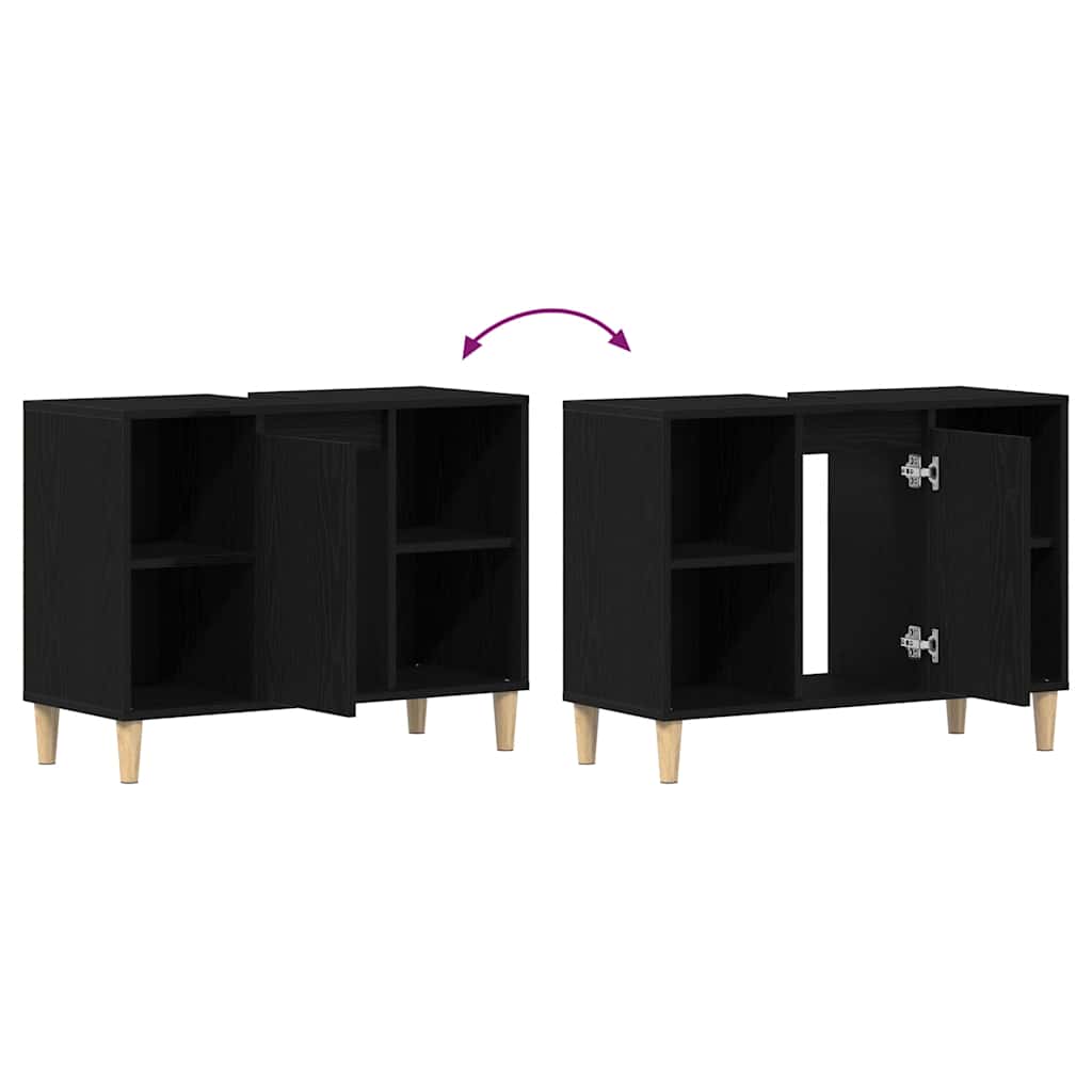 Spülbeckenschrank Eiche Schwarz 80x33x60 cm Holzwerkstoff