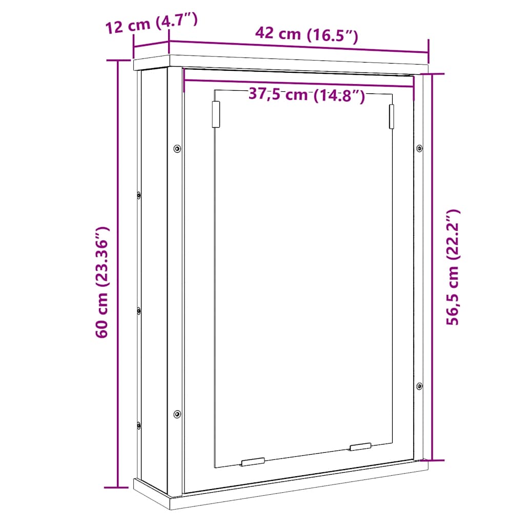 vidaXL Bad-Spiegelschrank Artisan-Eiche 42x12x60 cm Holzwerkstoff