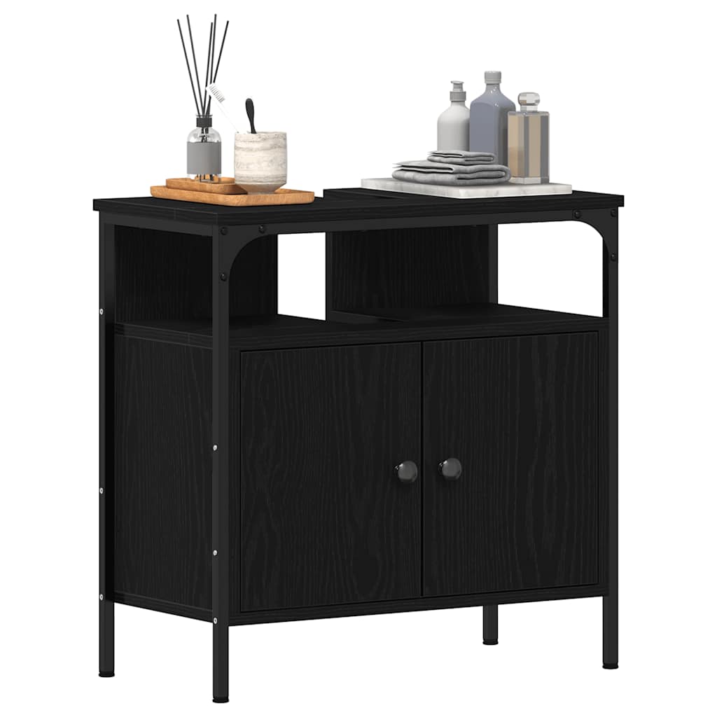 vidaXL Waschbeckenunterschrank Schwarz Eichen-Optik 60x30x60 cm