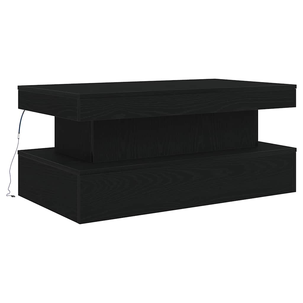 vidaXL Couchtisch mit LED-Leuchten Schwarz Eichen-Optik 90x50x40 cm