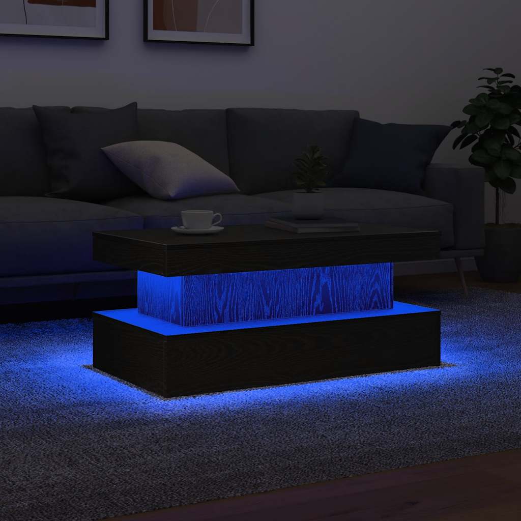 vidaXL Couchtisch mit LED-Leuchten Schwarz Eichen-Optik 90x50x40 cm