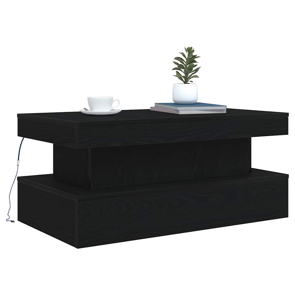 vidaXL Couchtisch mit LED-Leuchten Schwarz Eichen-Optik 90x50x40 cm