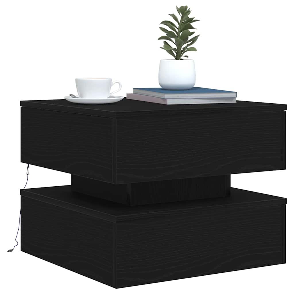 vidaXL Couchtisch mit LED-Leuchten Schwarz Eichen-Optik 50x50x40 cm