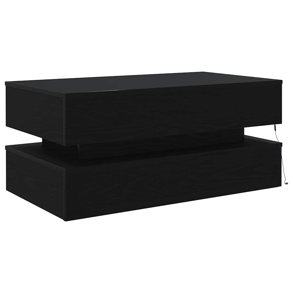 Couchtisch mit LED-Leuchten Schwarz Eichen-Optik 90x50x40 cm