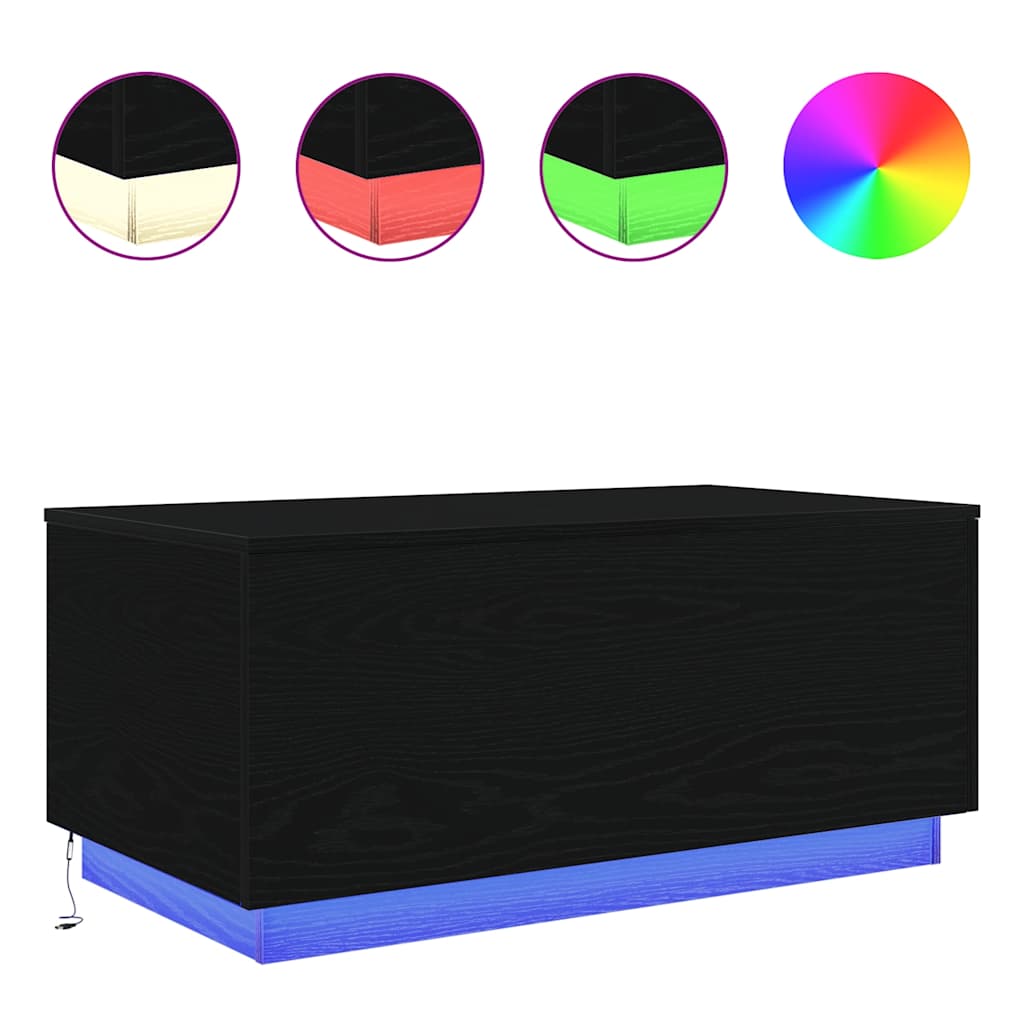 vidaXL Couchtisch mit LED-Leuchten Schwarz Eichen-Optik 90x50x40 cm