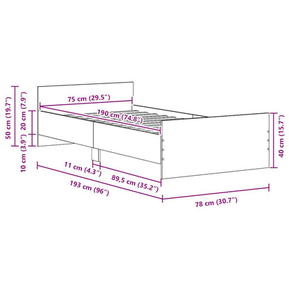 vidaXL Bettgestell ohne Matratze Schwarz Eichen-Optik 75x190 cm