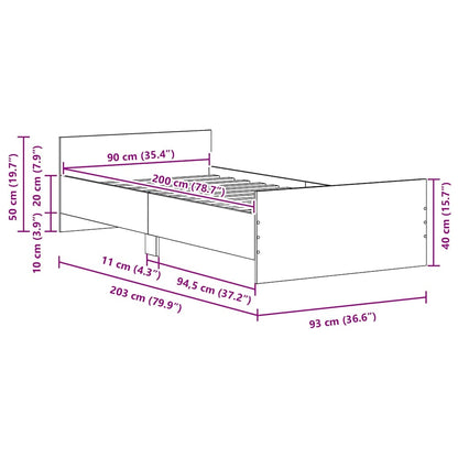 vidaXL Bettgestell ohne Matratze Schwarz Eichen-Optik 90x200 cm