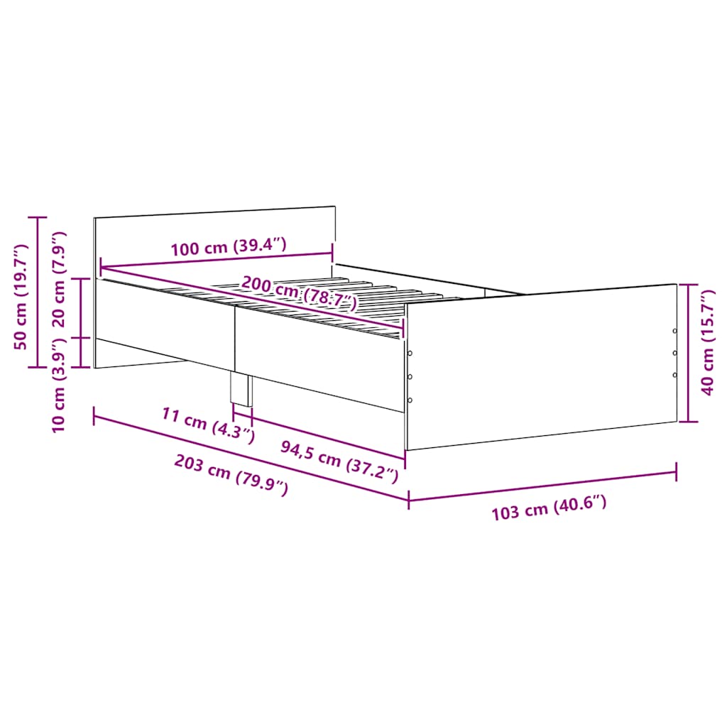 vidaXL Bettgestell ohne Matratze Schwarz Eichen-Optik 100x200 cm