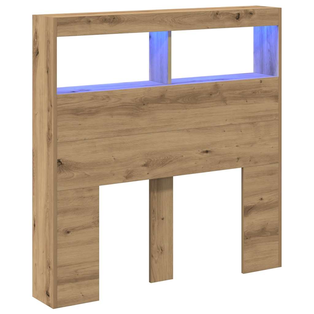 vidaXL LED-Kopfteil mit Ablagen Artisan-Eiche 100x17x102 cm