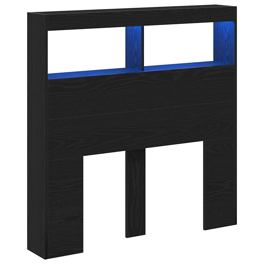 vidaXL LED-Kopfteil mit Ablagen Schwarz Eichen-Optik 100x17x102 cm