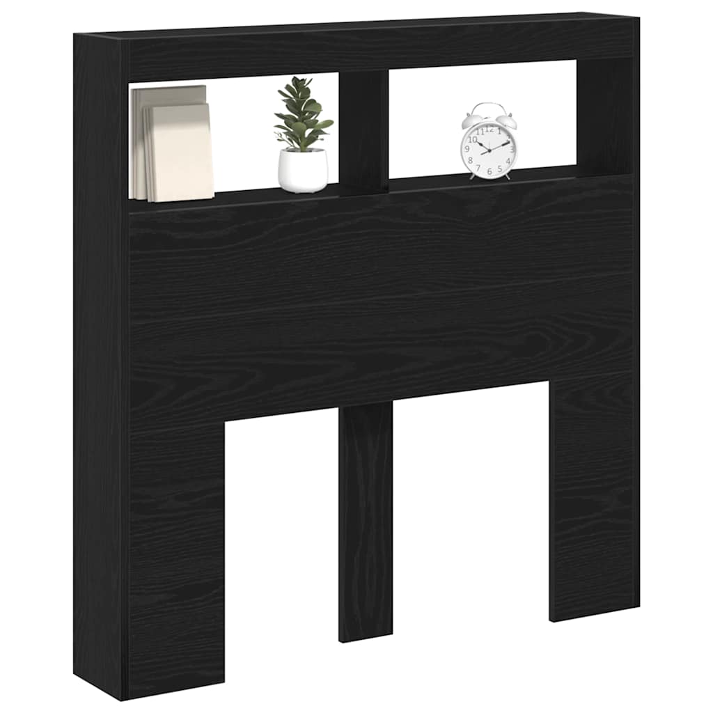 vidaXL LED-Kopfteil mit Ablagen Schwarz Eichen-Optik 100x17x102 cm