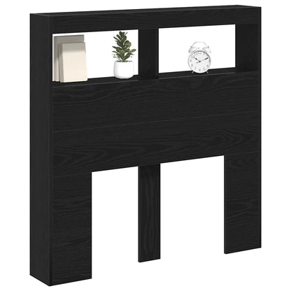 vidaXL LED-Kopfteil mit Ablagen Schwarz Eichen-Optik 100x17x102 cm
