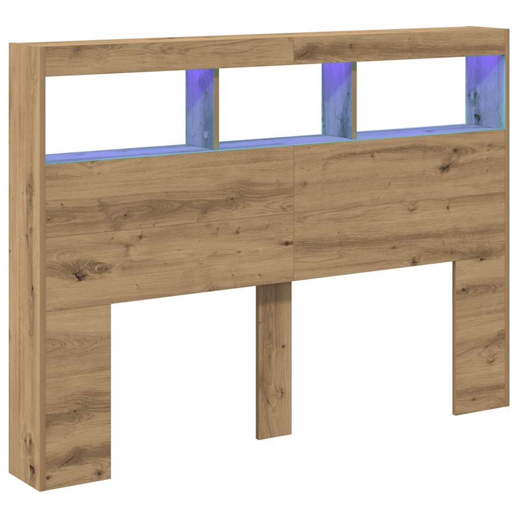 vidaXL LED-Kopfteil mit Ablagen Artisan-Eiche 140x17x102 cm