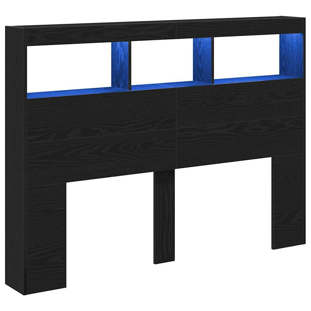 vidaXL LED-Kopfteil mit Ablagen Schwarz Eichen-Optik 140x17x102 cm