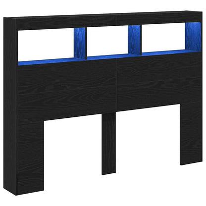 vidaXL LED-Kopfteil mit Ablagen Schwarz Eichen-Optik 140x17x102 cm