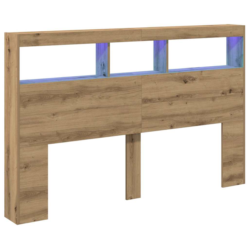 vidaXL LED-Kopfteil mit Ablagen Artisan-Eiche 160x17x102 cm