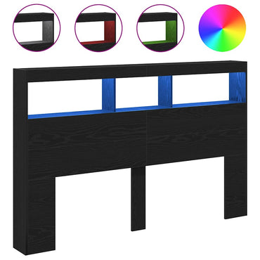 vidaXL LED-Kopfteil mit Ablagen Schwarz Eichen-Optik 160x17x102 cm