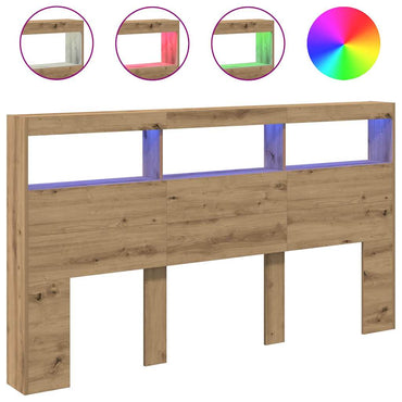 vidaXL LED-Kopfteil mit Ablagen Artisan-Eiche 180x17x102 cm