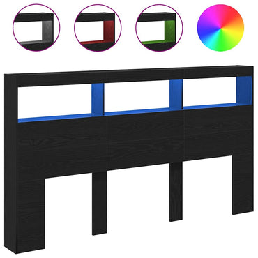 vidaXL LED-Kopfteil mit Ablagen Schwarz Eichen-Optik 180x17x102 cm