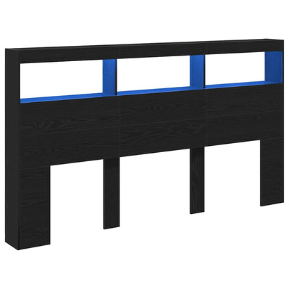 vidaXL LED-Kopfteil mit Ablagen Schwarz Eichen-Optik 180x17x102 cm