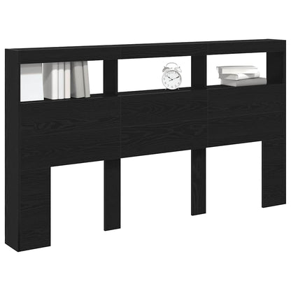 vidaXL LED-Kopfteil mit Ablagen Schwarz Eichen-Optik 180x17x102 cm