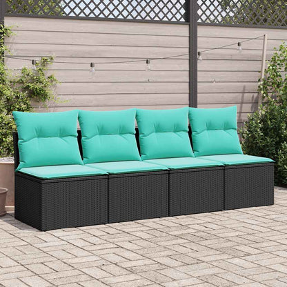 vidaXL 2-tlg. Garten-Sofagarnitur mit Kissen Schwarz Poly Rattan