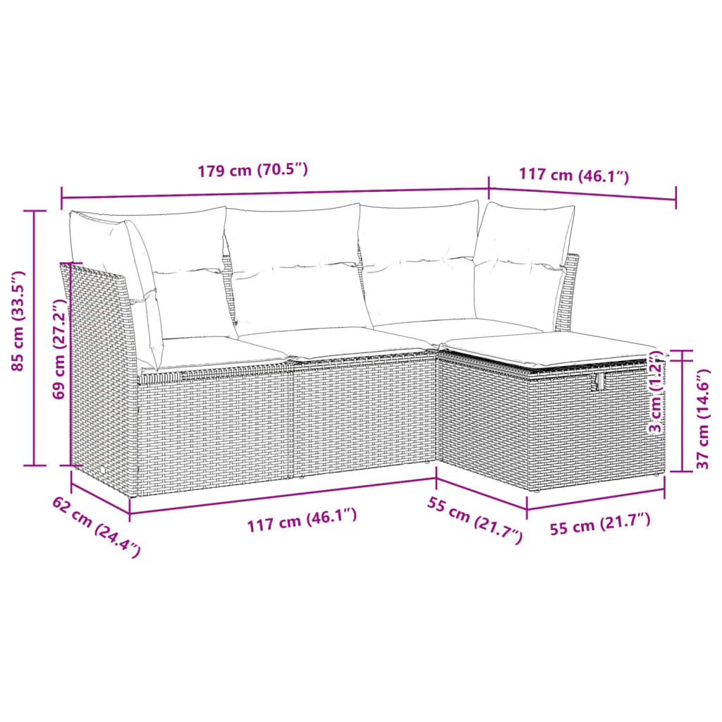 vidaXL 4-tlg. Garten-Sofagarnitur mit Kissen Beige Poly Rattan