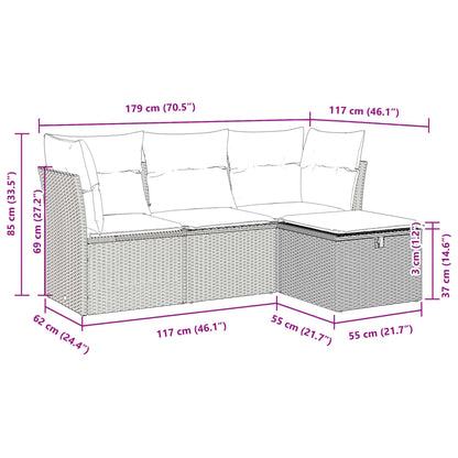 vidaXL Salon de jardin 4 pcs avec coussins Gris Résine tressée
