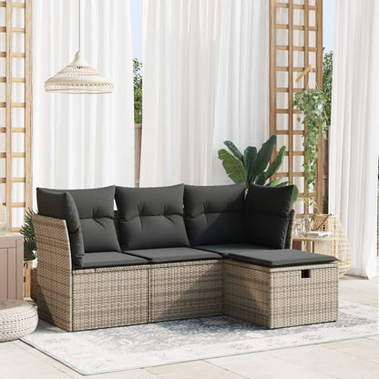 vidaXL Salon de jardin 4 pcs avec coussins Gris Résine tressée