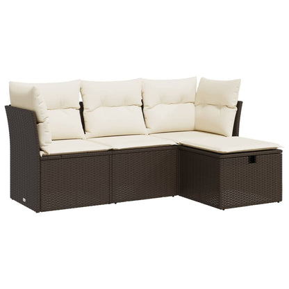 vidaXL 4-tlg. Garten-Sofagarnitur mit Kissen Braun Poly Rattan
