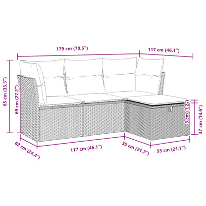 vidaXL 4-tlg. Garten-Sofagarnitur mit Kissen Braun Poly Rattan
