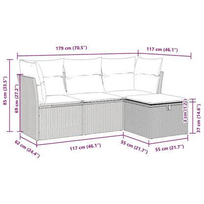 vidaXL 4-tlg. Garten-Sofagarnitur mit Kissen Braun Poly Rattan