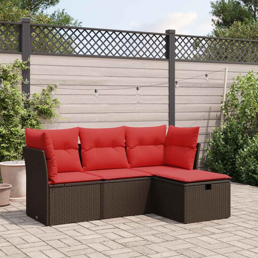 vidaXL 4-tlg. Garten-Sofagarnitur mit Kissen Braun Poly Rattan