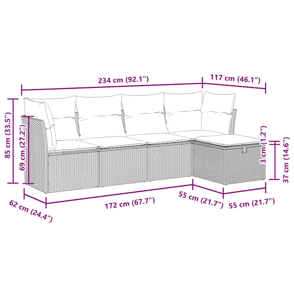 vidaXL Ensemble de canapés de jardin 5 pièces avec coussins, résine tressée marron