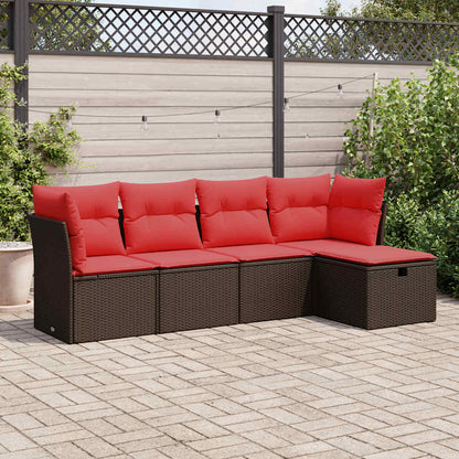 vidaXL Ensemble de canapés de jardin 5 pièces avec coussins, résine tressée marron