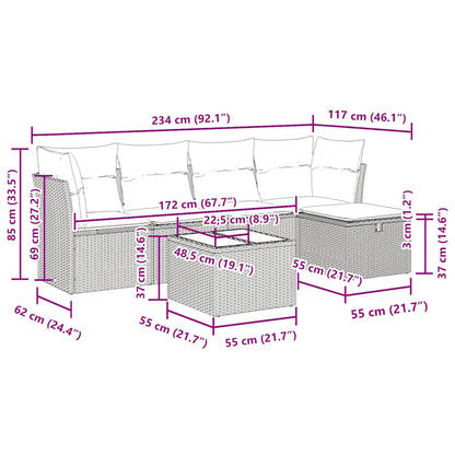vidaXL 6-tlg. Garten-Sofagarnitur mit Kissen Schwarz Poly Rattan