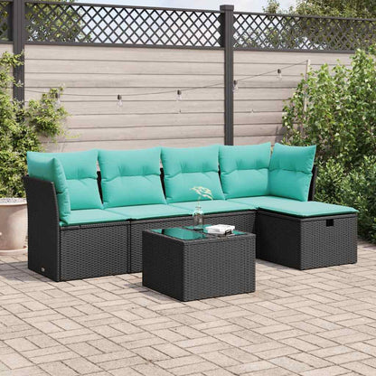 6-tlg. Garten-Sofagarnitur mit Kissen Schwarz Poly Rattan