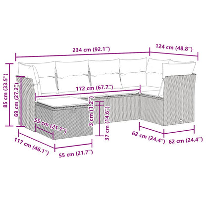 vidaXL 6-tlg. Garten-Sofagarnitur mit Kissen Grau Poly Rattan