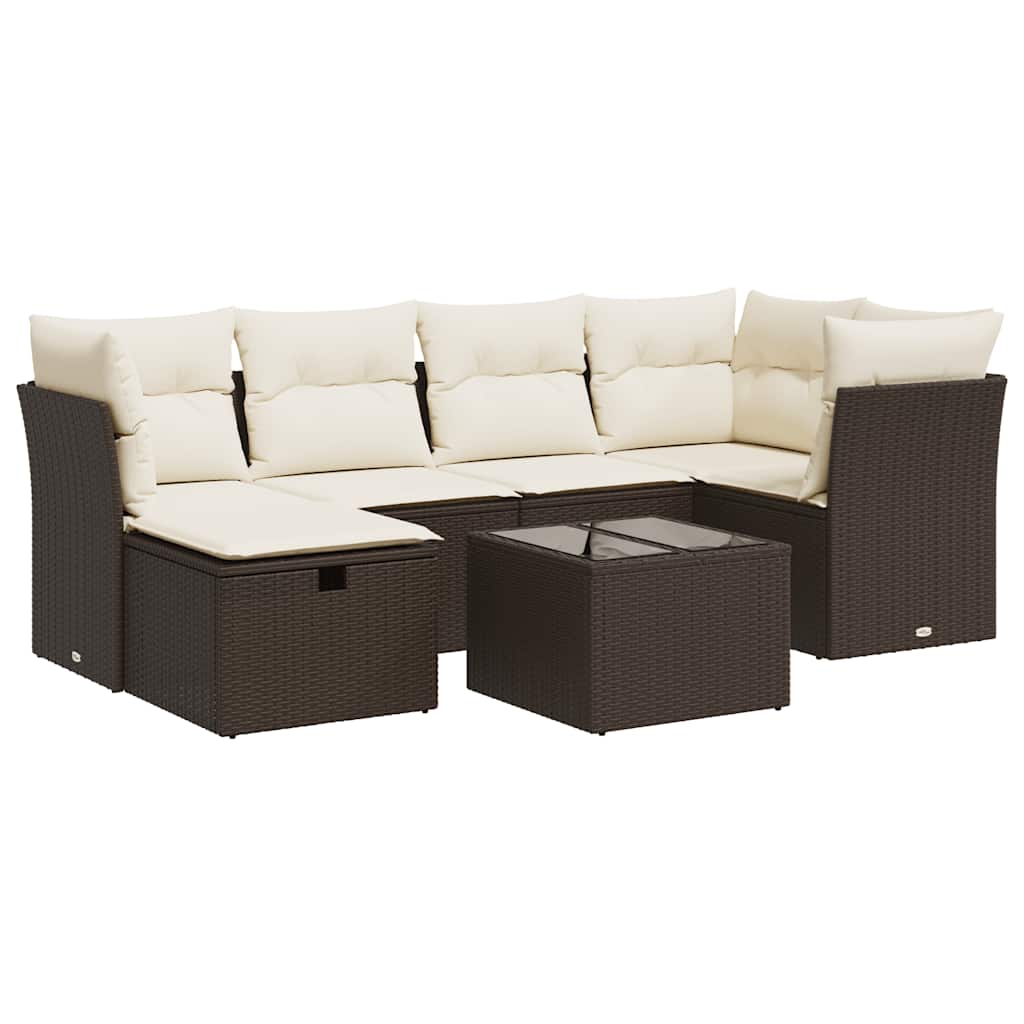 7-tlg. Garten-Sofagarnitur mit Kissen Braun Poly Rattan