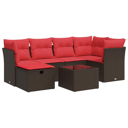 vidaXL 7-tlg. Garten-Sofagarnitur mit Kissen Braun Poly Rattan