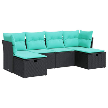 vidaXL 6-tlg. Garten-Sofagarnitur mit Kissen Schwarz Poly Rattan