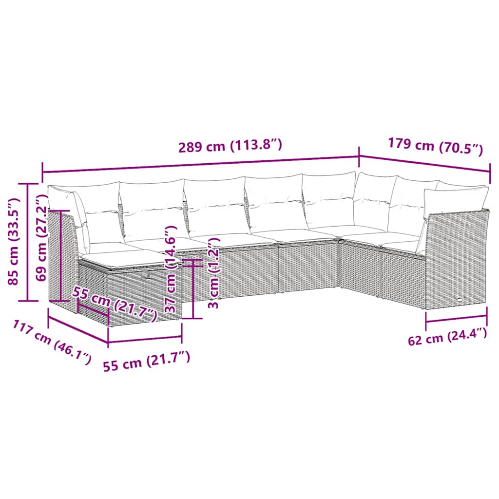 vidaXL 8-tlg. Garten-Sofagarnitur mit Kissen Grau Poly Rattan