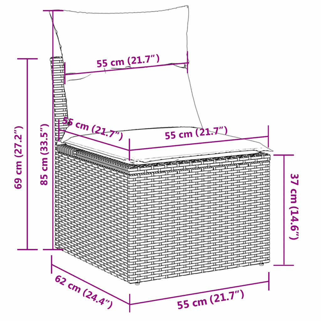 vidaXL 8-tlg. Garten-Sofagarnitur mit Kissen Braun Poly Rattan