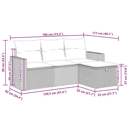 vidaXL 4-tlg. Garten-Sofagarnitur mit Kissen Schwarz Poly Rattan