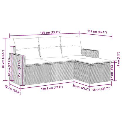 vidaXL 4-tlg. Garten-Sofagarnitur mit Kissen Beige Poly Rattan