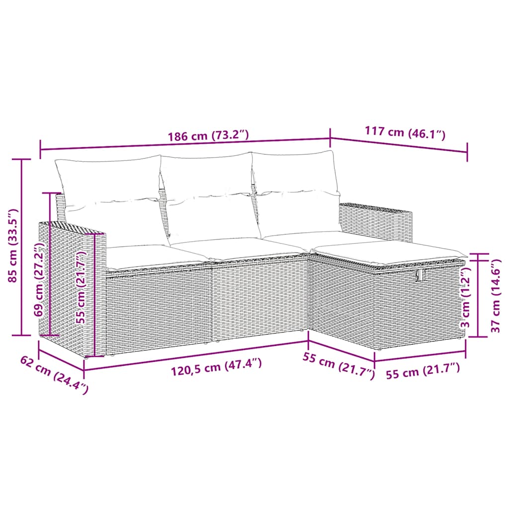 vidaXL Salon de jardin 4 pcs avec coussins Gris Résine tressée