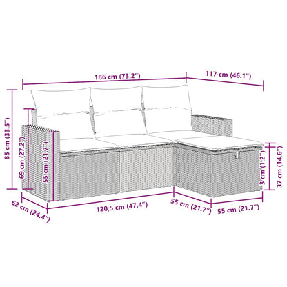vidaXL 4-tlg. Garten-Sofagarnitur mit Kissen Grau Poly Rattan