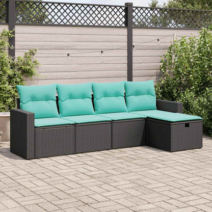 5-tlg. Garten-Sofagarnitur mit Kissen Schwarz Poly Rattan